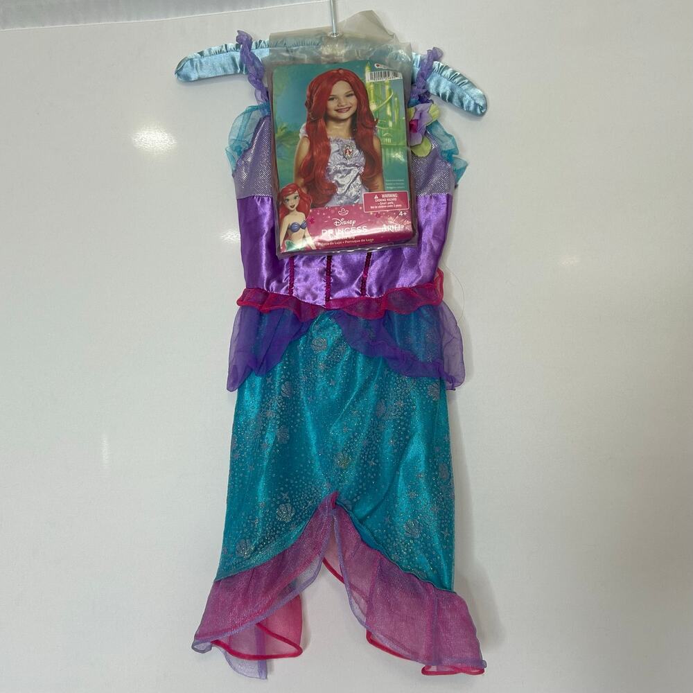 Disney Ariel Little Mermaid Costume Dress Girls 4-6X With New Red Wig